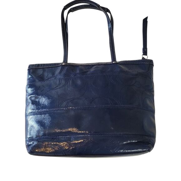 Coach Peyton Patent Leather Shoulder Tote Navy Embossed C Logo No. G1281-F19198 - Picture 8 of 15